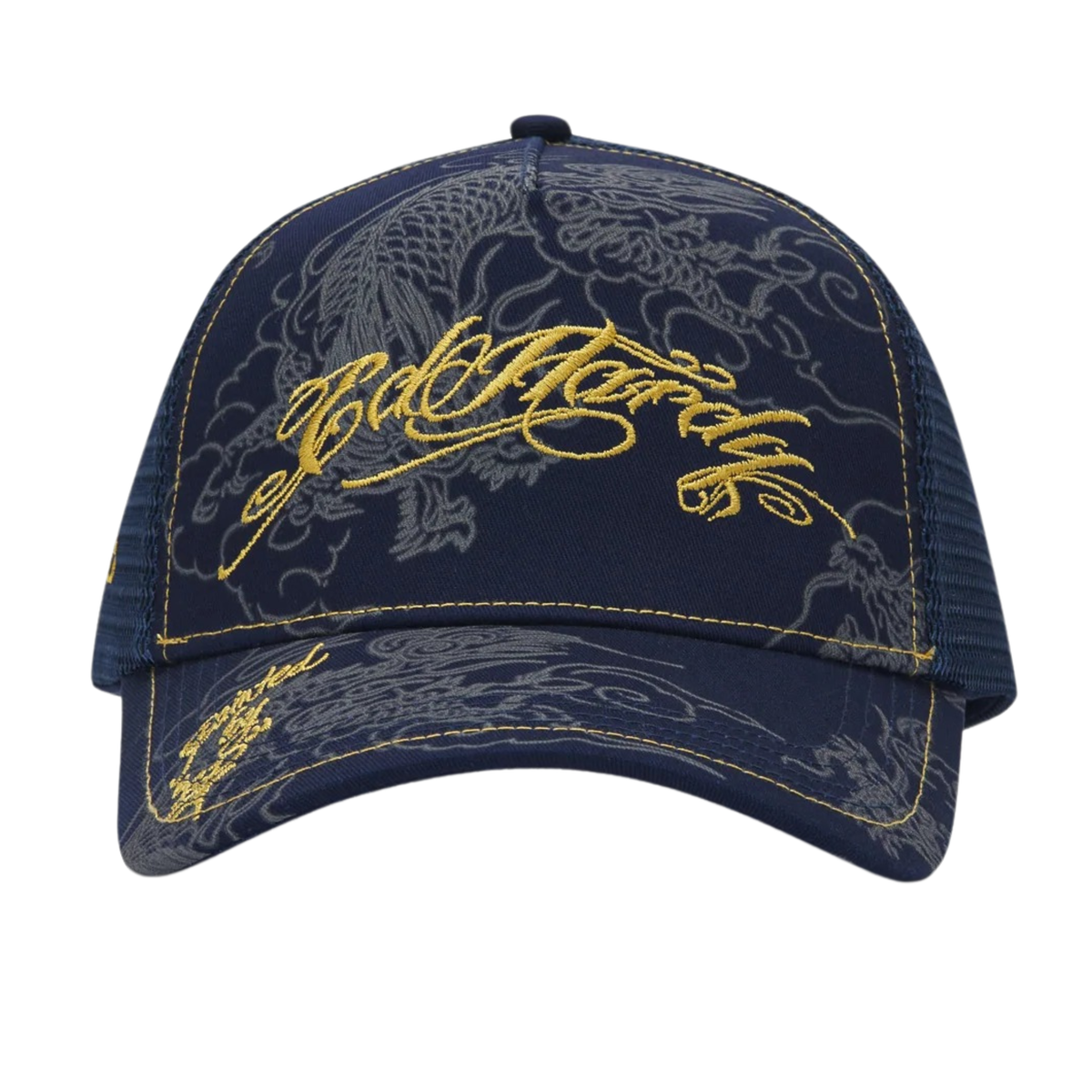 Ed Hardy Outline Dragons 5 Panel Navy Trucker Cap - OnSize
