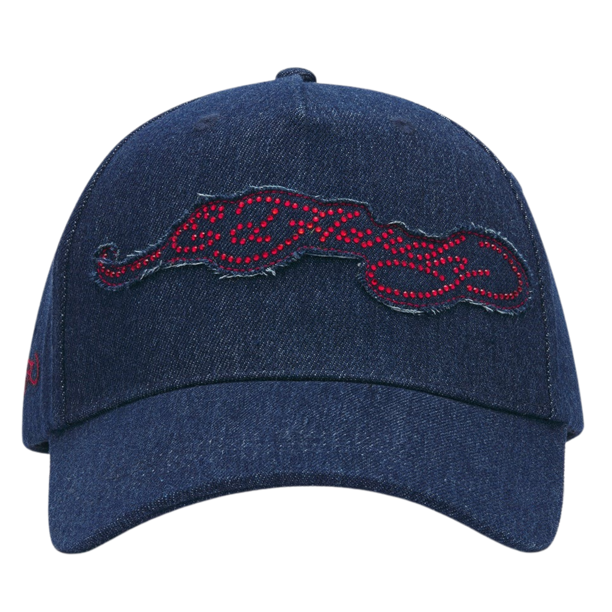 Ed Hardy Diamante Applique Indigo Denim 5 Panel Indigo Trucker Cap - OnSize