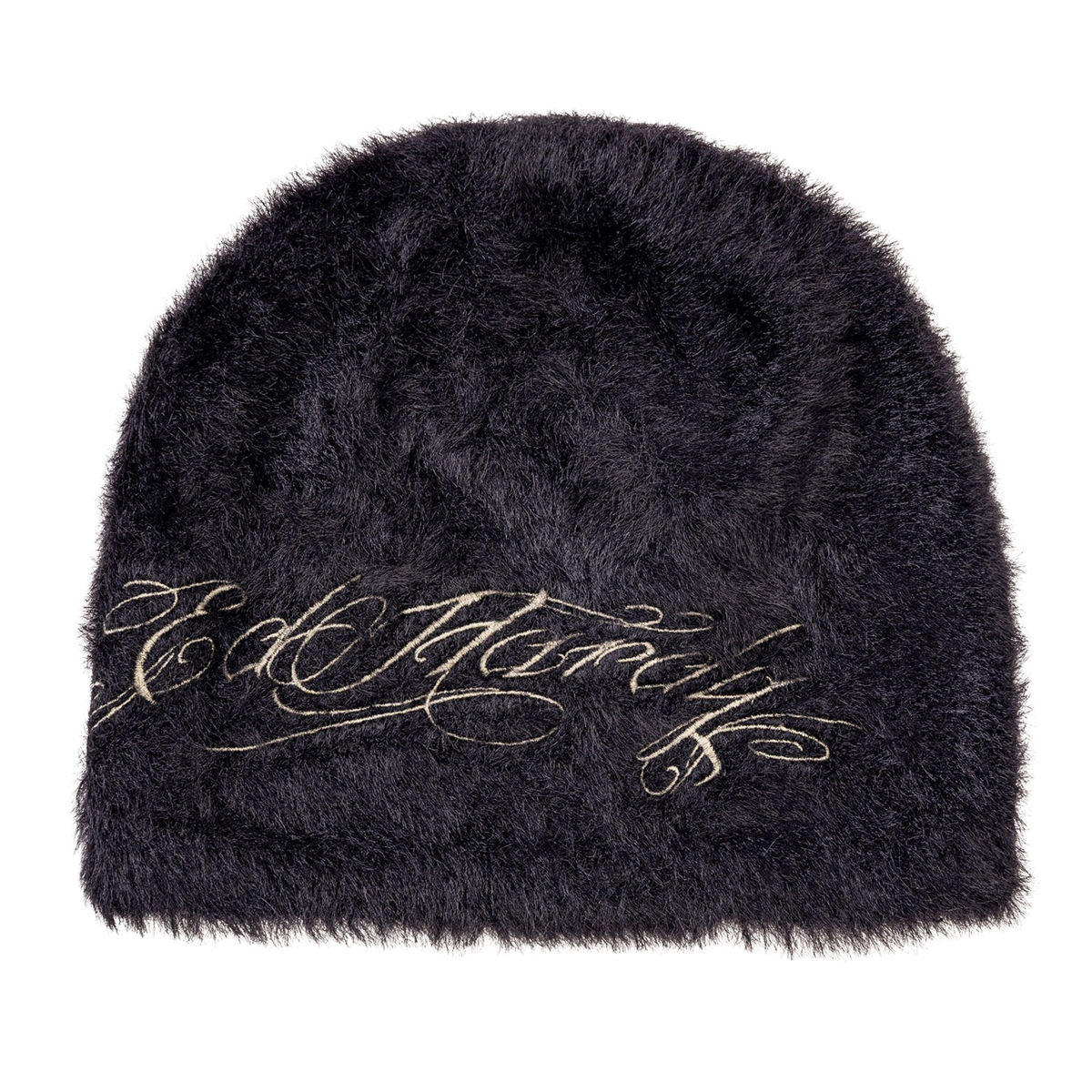 Ed Hardy Script Brushed Black Beanie - OnSize