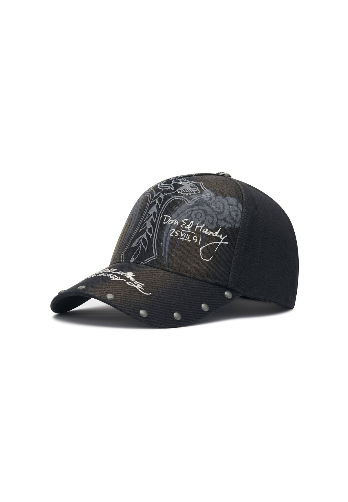 Ed Hardy Storming Rose Washed 5 Panel Black Trucker Cap - OnSize