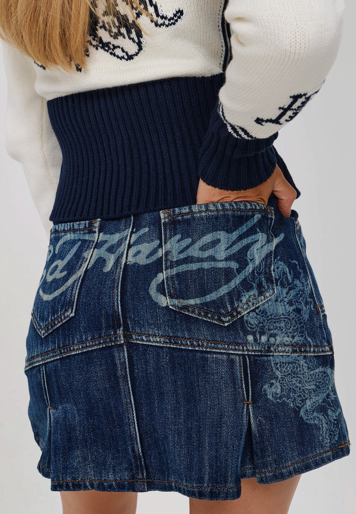 Ed Hardy Flaming Dragon Vintage Wash Regular Mini Skirt Indigo - OnSize