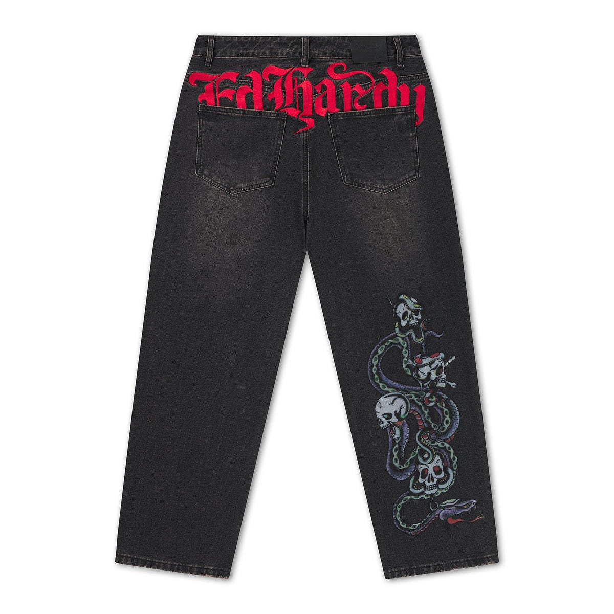 Ed Hardy Serpent Skull Graphic Relaxed Jeans Washed Black - OnSize