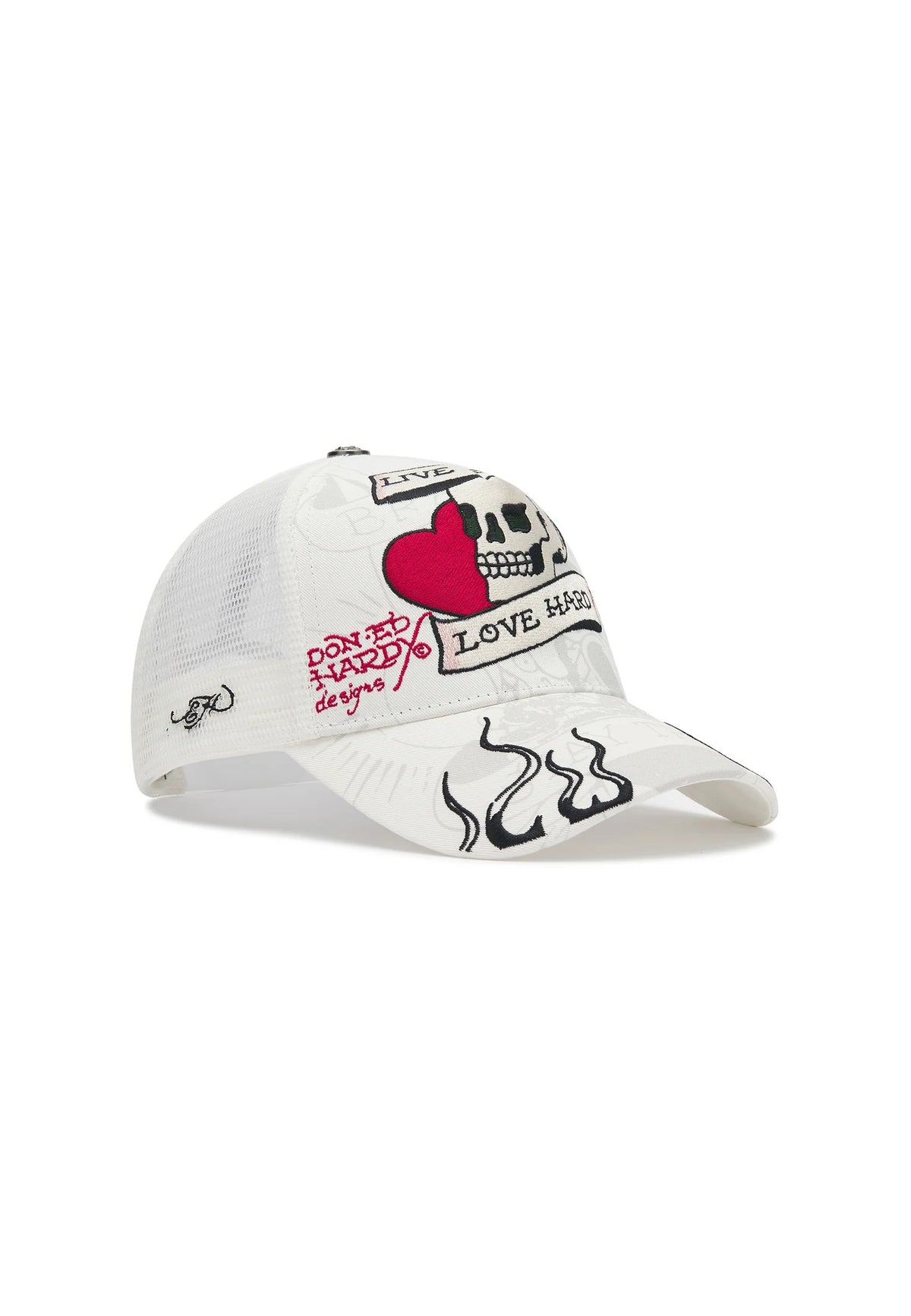 Ed Hardy Live Fast Love Hard 5 Panel White Trucker Cap - OnSize