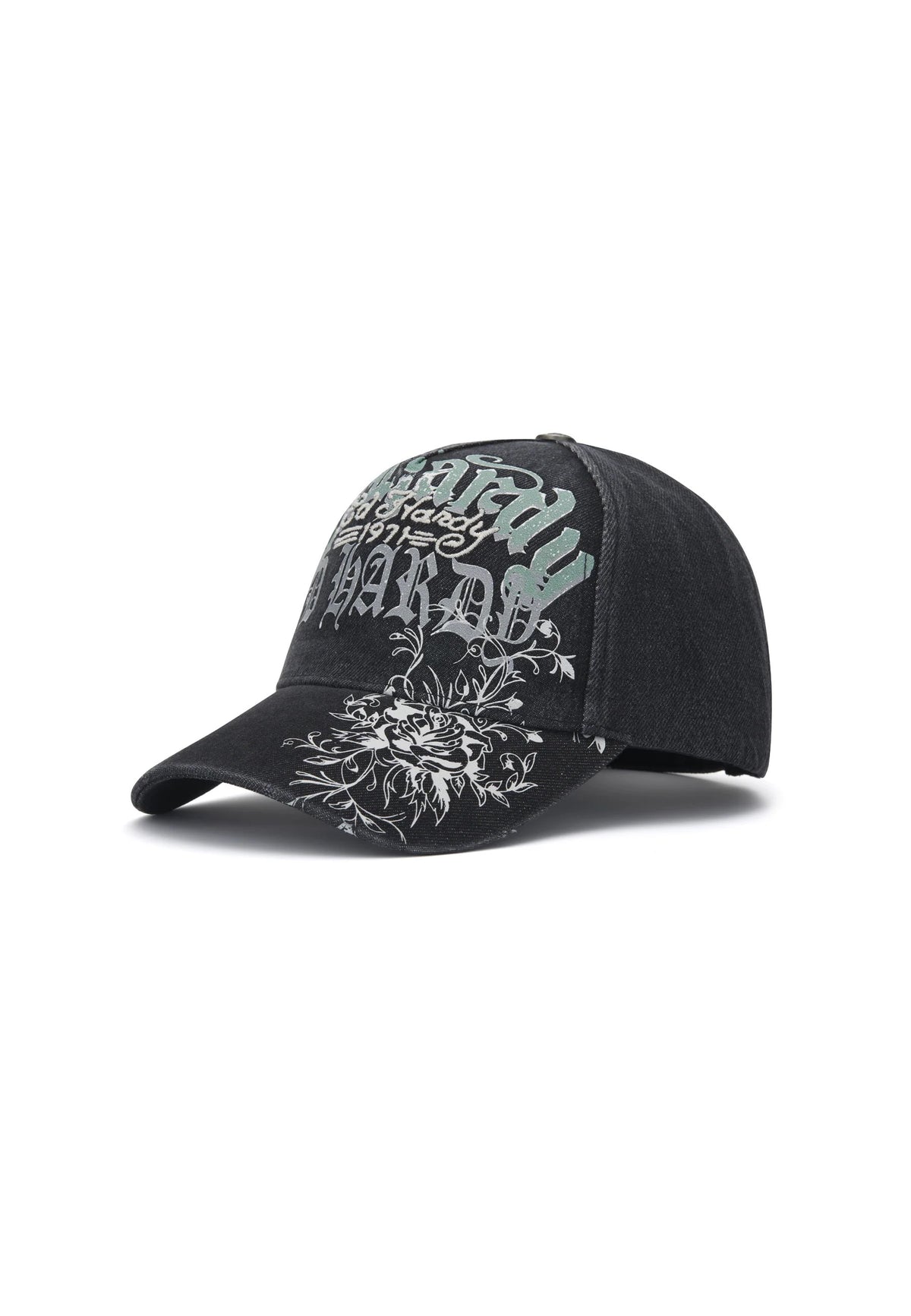 Ed Hardy Distressed Floral Gothic 5 Panel Black Trucker Cap - OnSize
