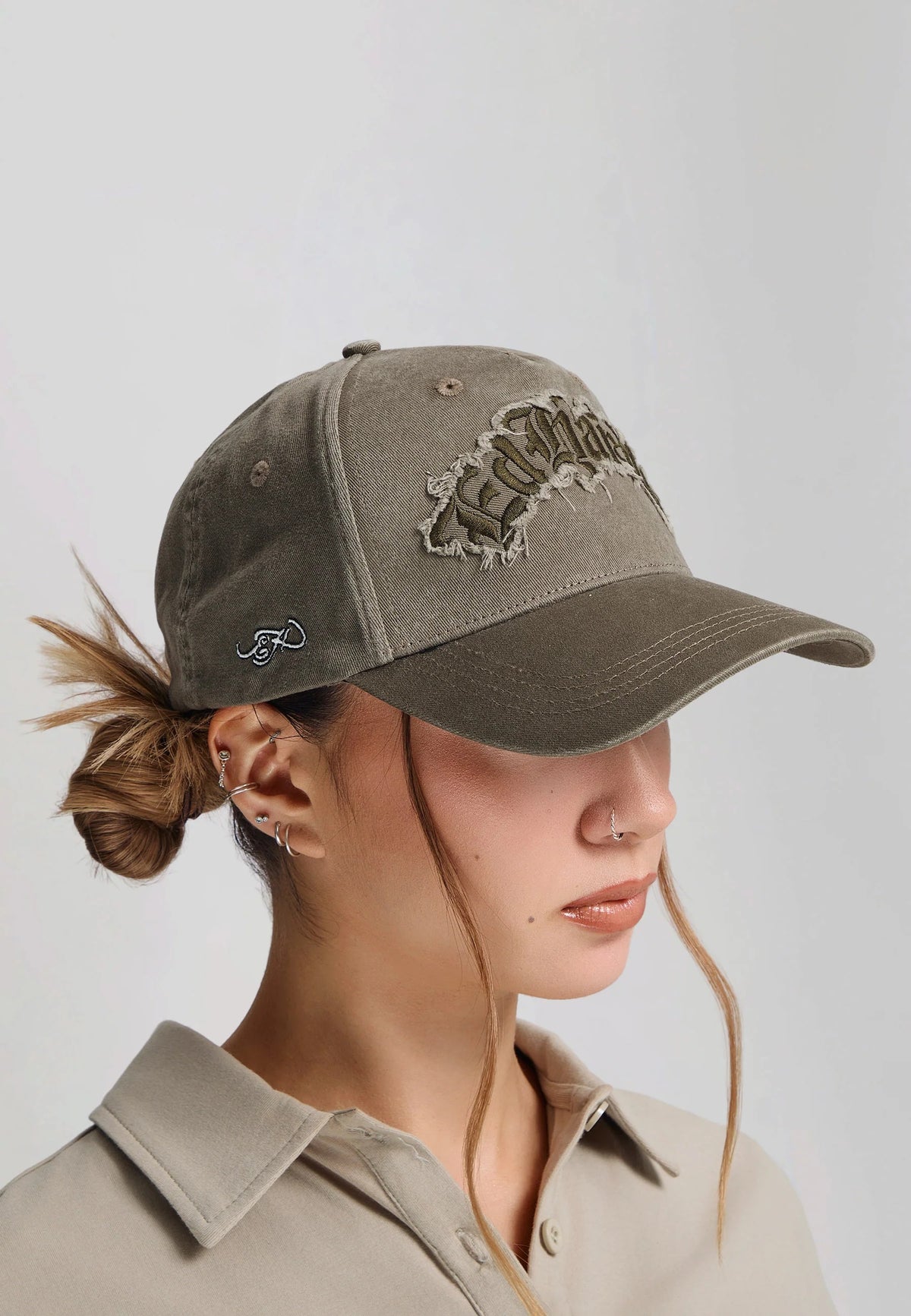 Ed Hardy Distressed Gothic 6 Panel Green Cap - OnSize