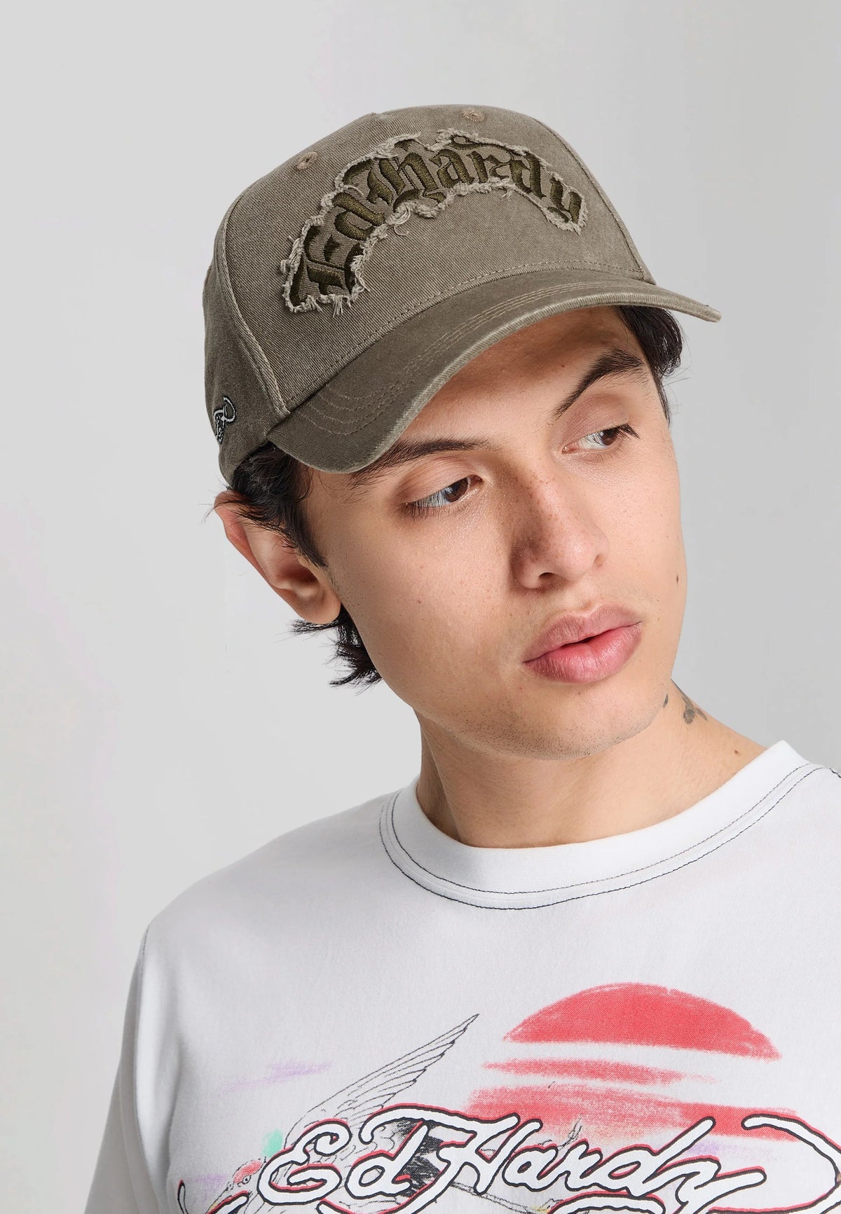 Ed Hardy Distressed Gothic 6 Panel Green Cap - OnSize