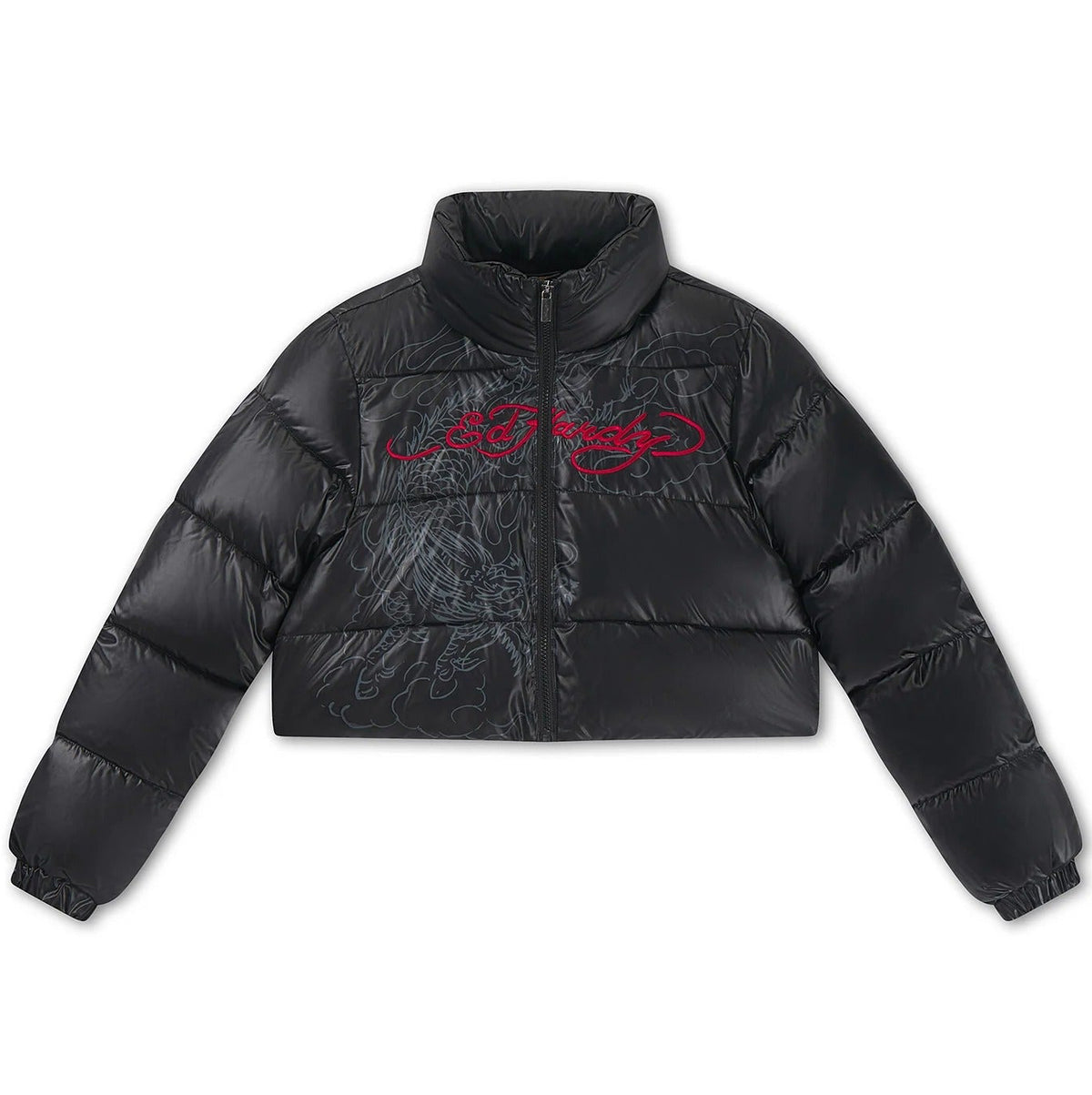 Ed Hardy Cropped Puffer Jacket Black - OnSize