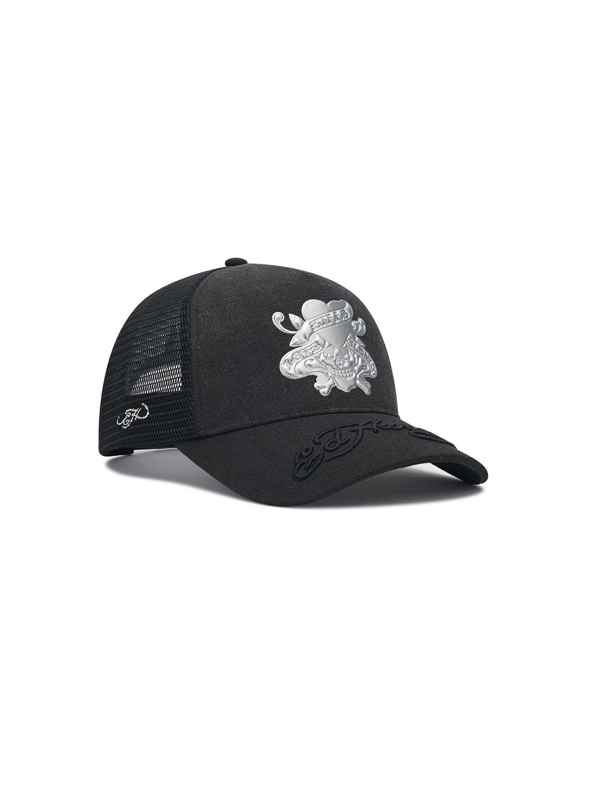 Ed Hardy Love Kills Slowly Washed 5 Panel Black Trucker Cap - OnSize