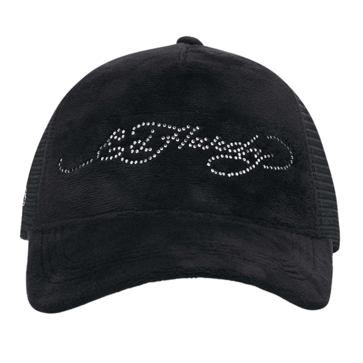 Ed Hardy Diamante Velour 5 Panel Black Trucker Cap - OnSize