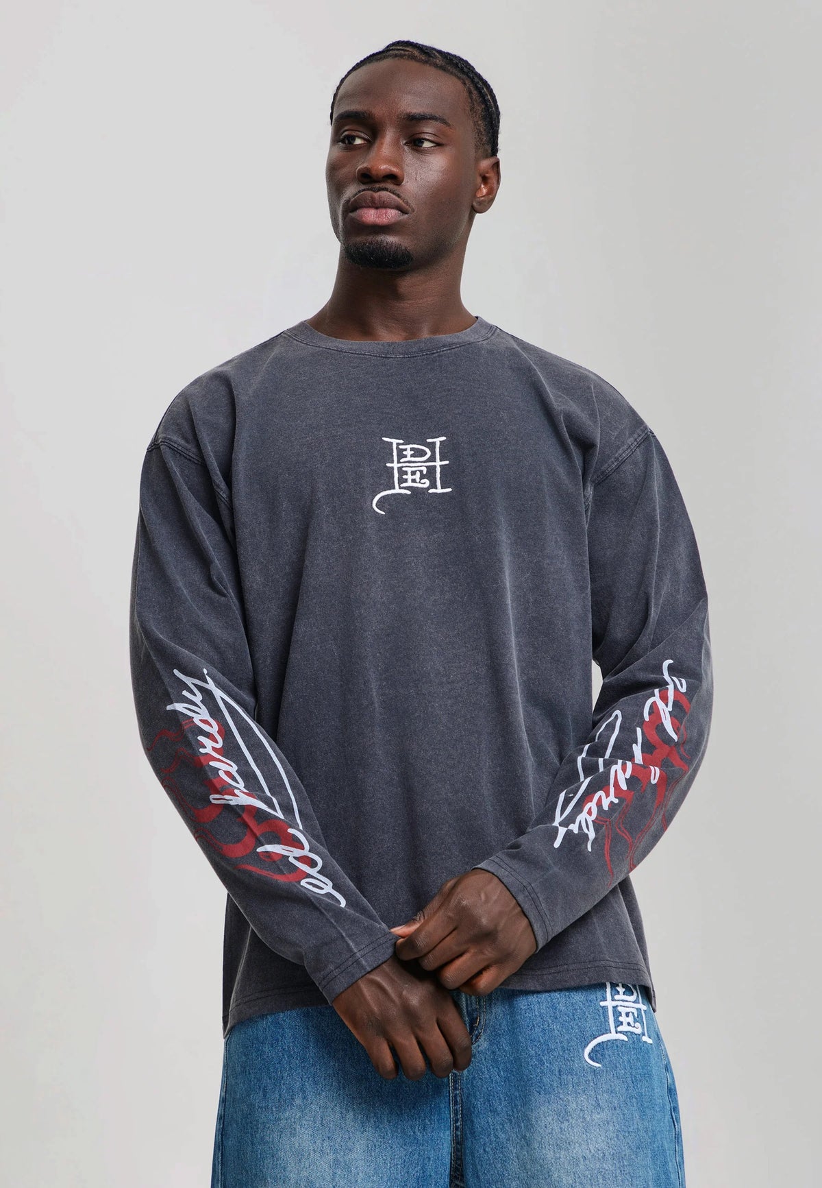 Ed Hardy Flying Twin Dragon Graphic Long Sleeve Relaxed T-Shirt Black - OnSize