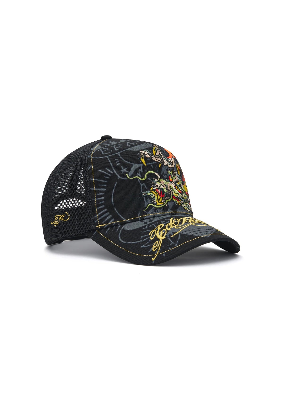 Ed Hardy Crawling Dragon 5 Panel Black Trucker Cap - OnSize