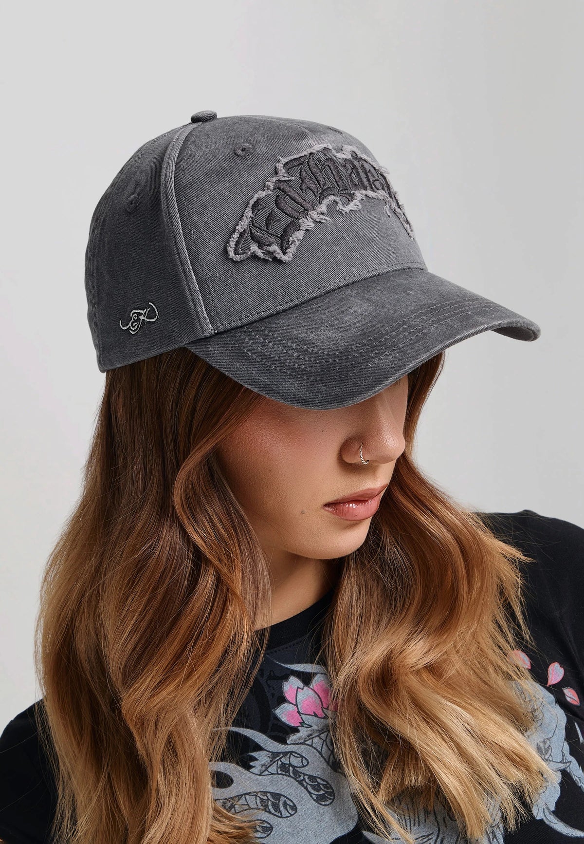 Ed Hardy Distressed Gothic 6 Panel Grey Cap - OnSize