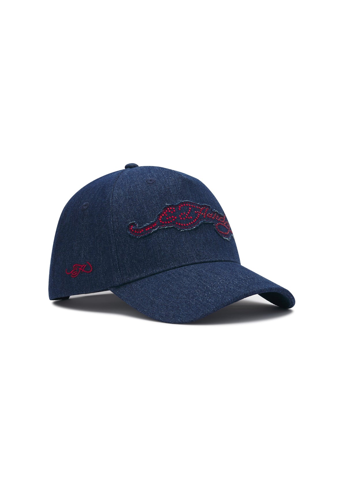 Ed Hardy Diamante Applique Indigo Denim 5 Panel Indigo Trucker Cap - OnSize