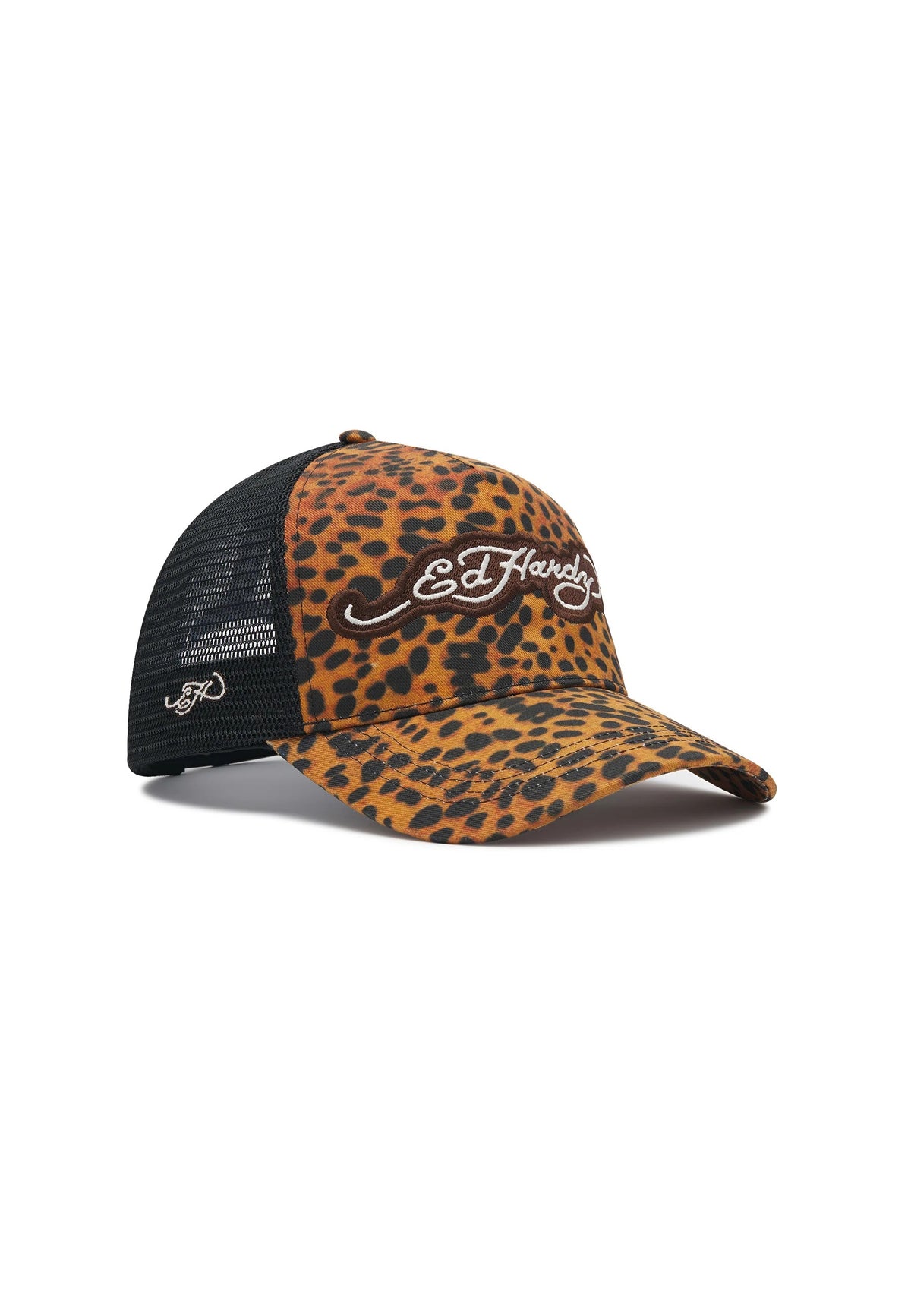 Ed Hardy Leopard Print 5 Panel Brown Trucker Cap - OnSize