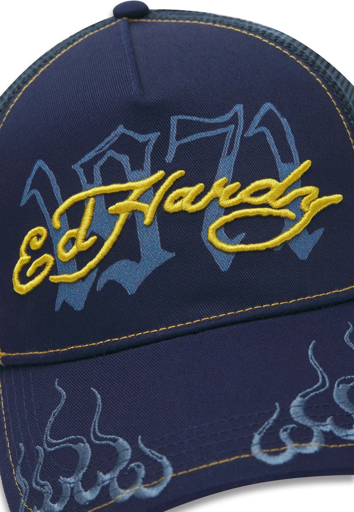 Ed Hardy 1971 Ed Hardy 5 Panel Blue Trucker Cap - OnSize