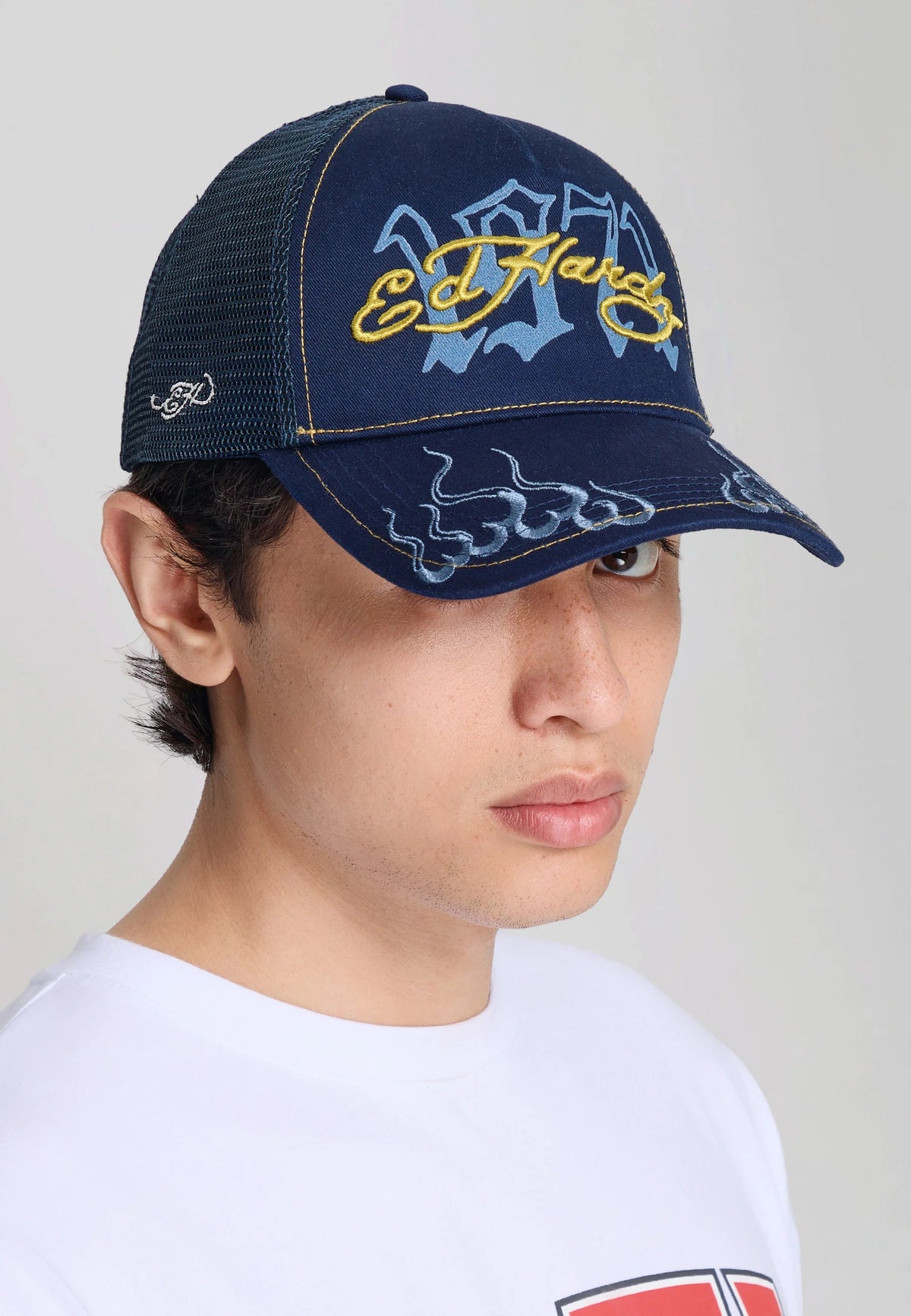 Ed Hardy 1971 Ed Hardy 5 Panel Blue Trucker Cap - OnSize